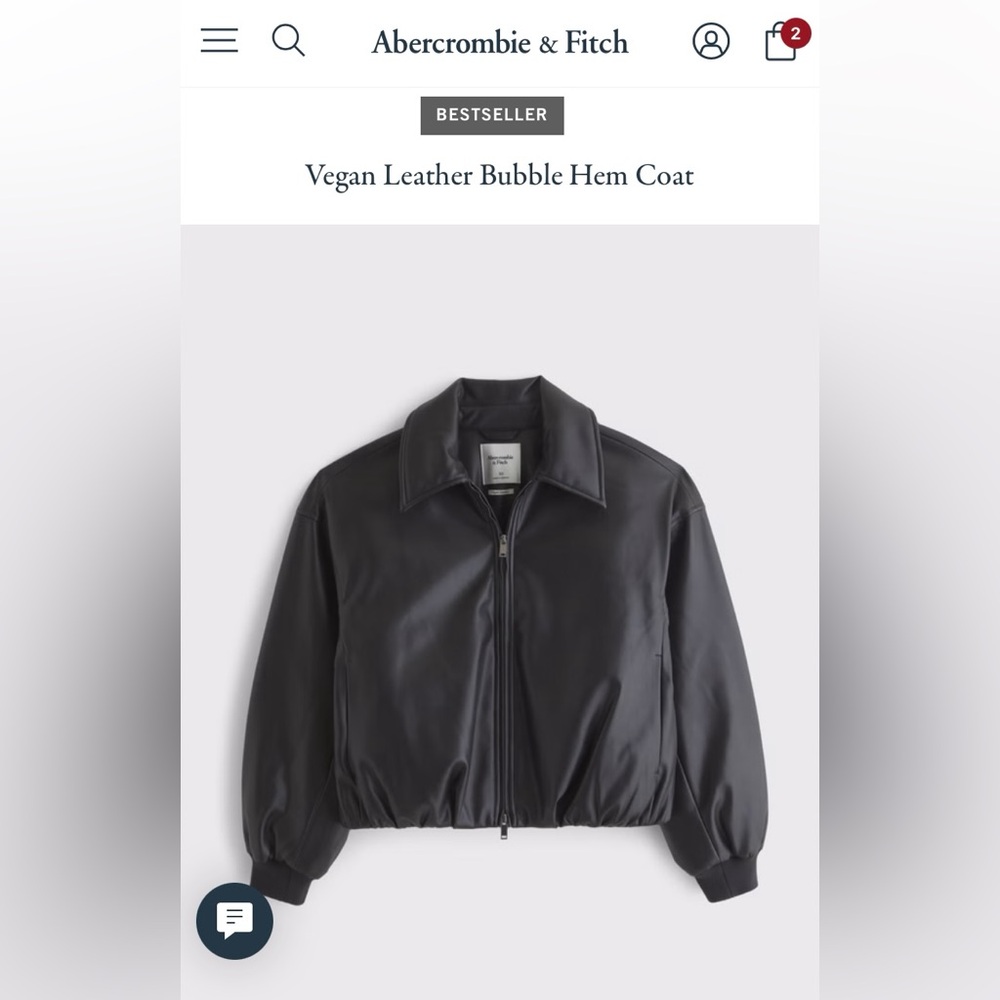 New With Tags Abercrombie & Fitch Vegan Leather Bubble Hem Coat - Black